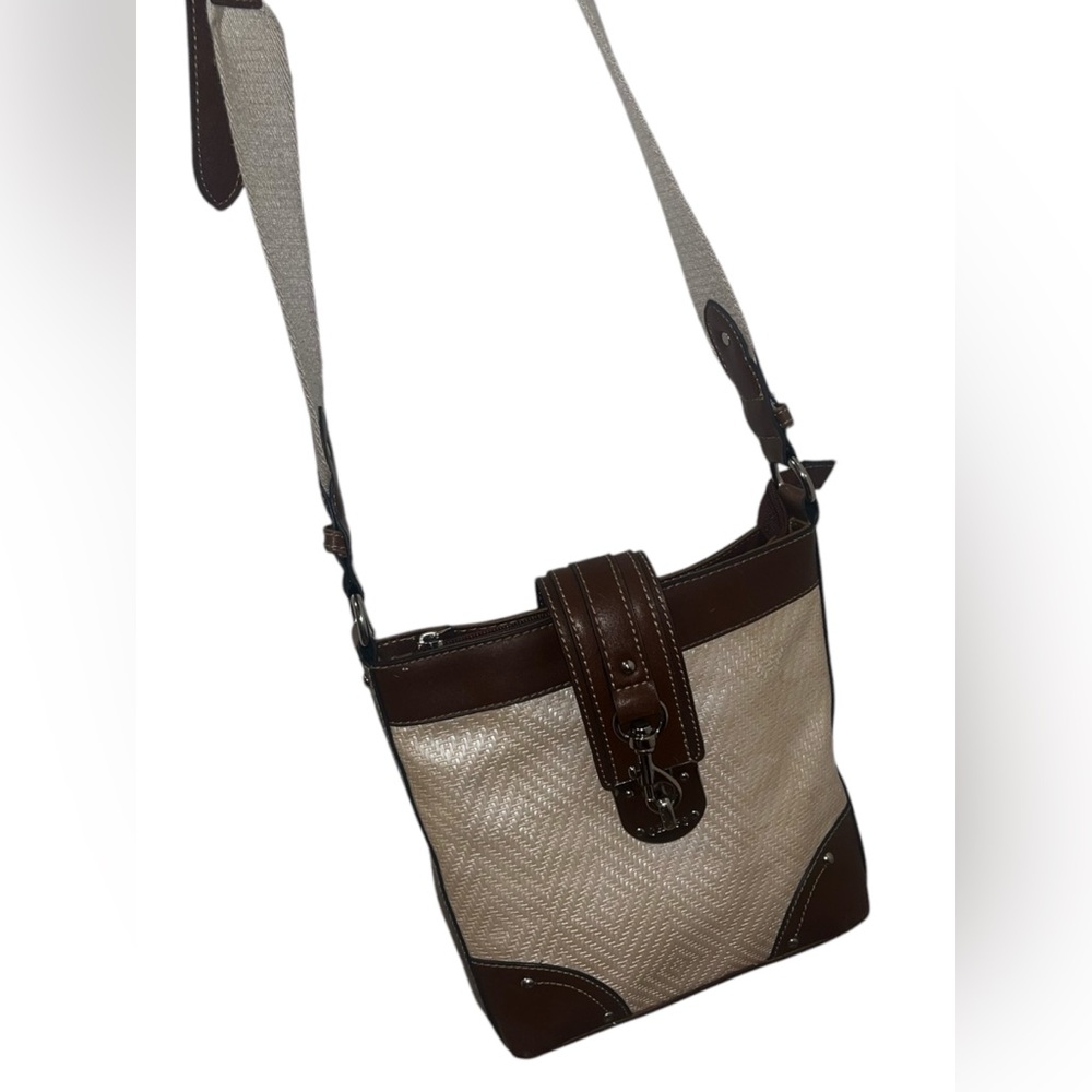 Ralph Lauren Chaps Est 1978 vntg cream crossbody bag vegan leather and raffia